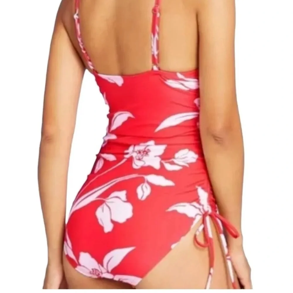 Kona Sol tropical floral one piece ruched side cinched full coverage size 18W